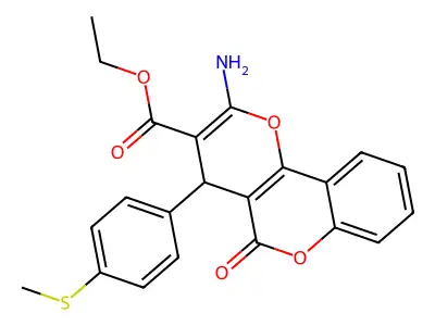 ethyl 2-amino-4-(4-methylsulfanylphenyl)-5-oxo-4H-pyrano[3,2-c]chromene-3-carboxylate structure