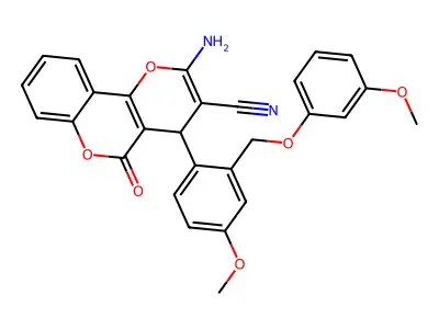 2-amino-4-[4-methoxy-2-[(3-methoxyphenoxy)methyl]phenyl]-5-oxo-4H-pyrano[3,2-c]chromene-3-carbonitrile structure