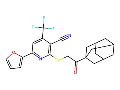 6-(Furan-2-yl)-2-{[2-oxo-2-(tricyclo[3.3.1.1~3,7~]decan-1-yl)ethyl]sulfanyl}-4-(trifluoromethyl)pyridine-3-carbonitrile structure
