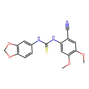 N-(1,3-benzodioxol-5-yl)-N'-(2-cyano-4,5-dimethoxyphenyl)thiourea structure