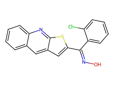 N-[(2-chlorophenyl)-thieno[2,3-b]quinolin-2-ylmethylidene]hydroxylamine structure