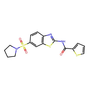 N-[6-(1-pyrrolidinylsulfonyl)-1,3-benzothiazol-2-yl]-2-thiophenecarboxamide structure