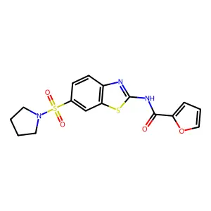 N-[6-(1-pyrrolidinylsulfonyl)-1,3-benzothiazol-2-yl]-2-furamide structure