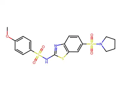 2-{[(4-Methoxyphenyl)sulfonyl]amino}-6-(pyrrolidinylsulfonyl)benzothiazole structure