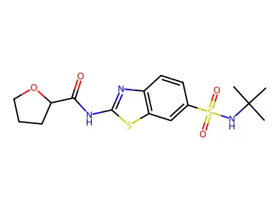 N-[6-(tert-butylsulfamoyl)-1,3-benzothiazol-2-yl]oxolane-2-carboxamide structure