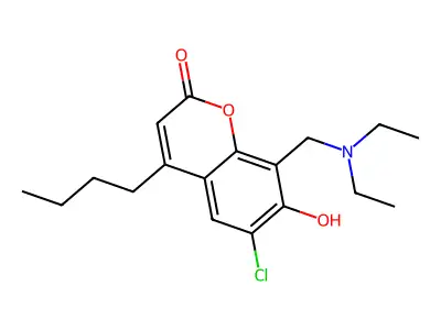 4-Butyl-6-chloro-8-[(diethylazaniumyl)methyl]-2-oxochromen-7-olate structure