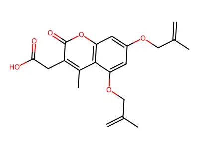 2-[4-Methyl-5,7-bis(2-methylprop-2-enoxy)-2-oxochromen-3-yl]acetic acid structure