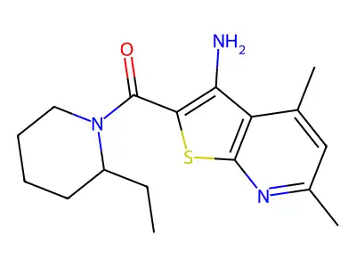 3-Amino-4,6-dimethylthiopheno[2,3-b]pyridin-2-yl 2-ethylpiperidyl ketone structure