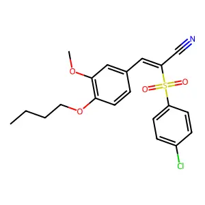 (E)-3-(4-butoxy-3-methoxyphenyl)-2-(4-chlorophenyl)sulfonylprop-2-enenitrile structure
