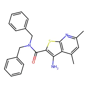 3-amino-N,N-dibenzyl-4,6-dimethylthieno[2,3-b]pyridine-2-carboxamide structure