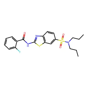 N-[6-(dipropylsulfamoyl)-1,3-benzothiazol-2-yl]-2-fluorobenzamide structure