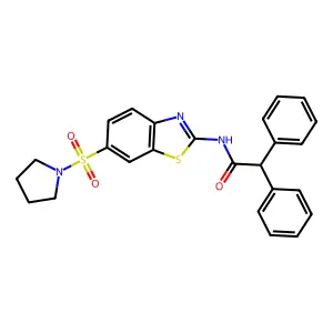 2,2-diphenyl-N-[(2E)-6-(pyrrolidin-1-ylsulfonyl)-1,3-benzothiazol-2(3H)-ylidene]acetamide structure