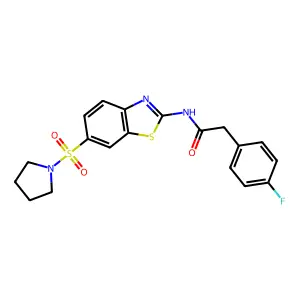 2-(4-fluorophenyl)-N-[6-(pyrrolidine-1-sulfonyl)-1,3-benzothiazol-2-yl]acetamide structure