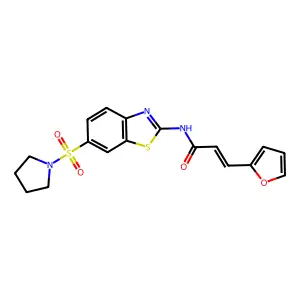 (2E)-3-(furan-2-yl)-N-[(2E)-6-(pyrrolidin-1-ylsulfonyl)-1,3-benzothiazol-2(3H)-ylidene]prop-2-enamide structure
