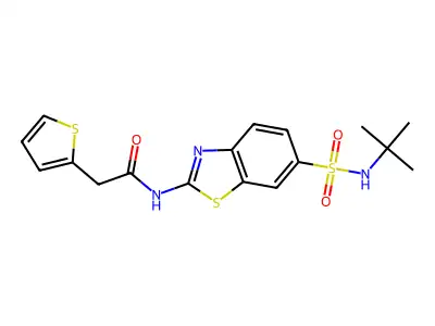 N-{6-[(tert-butylamino)sulfonyl]-1,3-benzothiazol-2-yl}-2-(2-thienyl)acetamide structure