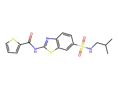 N-(6-(N-isobutylsulfamoyl)benzo[d]thiazol-2-yl)thiophene-2-carboxamide structure
