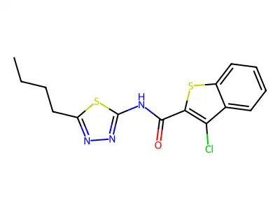 N-(5-butyl-1,3,4-thiadiazol-2-yl)-3-chloro-1-benzothiophene-2-carboxamide structure