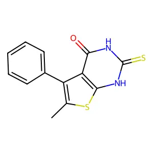 6-methyl-5-phenyl-2-sulfanyl-3H,4H-thieno[2,3-d]pyrimidin-4-one structure