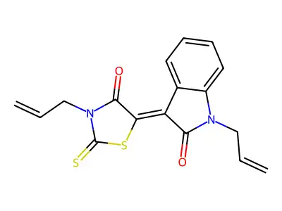 (5Z)-5-(2-oxo-1-prop-2-enylindol-3-ylidene)-3-prop-2-enyl-2-sulfanylidene-1,3-thiazolidin-4-one structure
