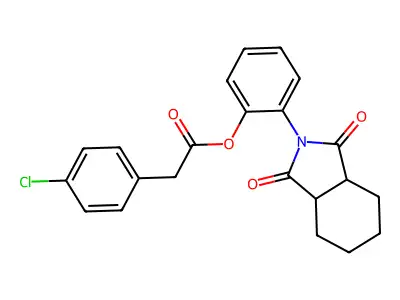 2-(1,3-dioxooctahydro-2H-isoindol-2-yl)phenyl (4-chlorophenyl)acetate structure