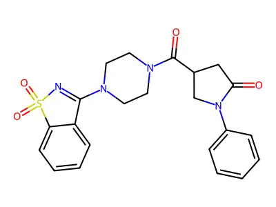 4-[4-(1,1-dioxo-1,2-benzothiazol-3-yl)piperazine-1-carbonyl]-1-phenylpyrrolidin-2-one structure