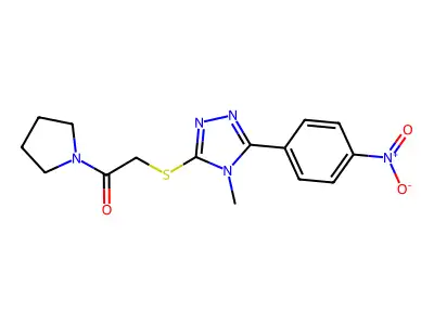 2-[[4-methyl-5-(4-nitrophenyl)-1,2,4-triazol-3-yl]sulfanyl]-1-pyrrolidin-1-ylethanone structure