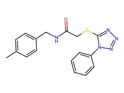 N-[(4-methylphenyl)methyl]-2-(1-phenyltetrazol-5-yl)sulfanylacetamide structure