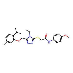 2-[(4-ethyl-5-{[5-methyl-2-(propan-2-yl)phenoxy]methyl}-4H-1,2,4-triazol-3-yl)sulfanyl]-N-(4-methoxyphenyl)acetamide structure