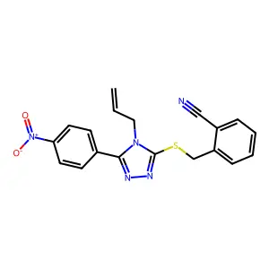 2-[[5-(4-nitrophenyl)-4-prop-2-enyl-1,2,4-triazol-3-yl]sulfanylmethyl]benzonitrile structure