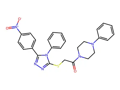 2-[[5-(4-nitrophenyl)-4-phenyl-1,2,4-triazol-3-yl]sulfanyl]-1-(4-phenylpiperazin-1-yl)ethanone structure