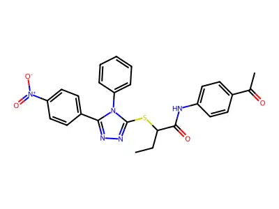N-(4-acetylphenyl)-2-[[5-(4-nitrophenyl)-4-phenyl-1,2,4-triazol-3-yl]sulfanyl]butanamide structure