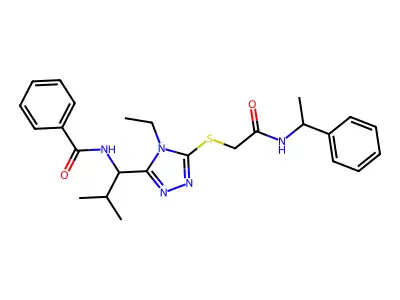 N-{1-[4-ethyl-5-({2-oxo-2-[(1-phenylethyl)amino]ethyl}sulfanyl)-4H-1,2,4-triazol-3-yl]-2-methylpropyl}benzamide structure