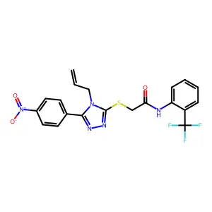 2-[[5-(4-nitrophenyl)-4-prop-2-enyl-1,2,4-triazol-3-yl]sulfanyl]-N-[2-(trifluoromethyl)phenyl]acetamide structure