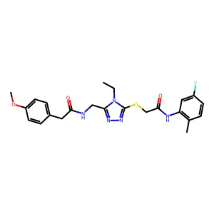 2-{[4-ethyl-5-({[(4-methoxyphenyl)acetyl]amino}methyl)-4H-1,2,4-triazol-3-yl]sulfanyl}-N-(5-fluoro-2-methylphenyl)acetamide structure