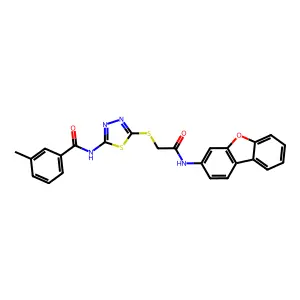N-(5-{[2-(dibenzo[b,d]furan-3-ylamino)-2-oxoethyl]sulfanyl}-1,3,4-thiadiazol-2-yl)-3-methylbenzamide structure