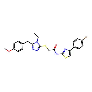 N-[4-(4-bromophenyl)-1,3-thiazol-2-yl]-2-[[4-ethyl-5-[(4-methoxyphenyl)methyl]-1,2,4-triazol-3-yl]sulfanyl]acetamide structure