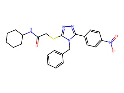 2-[[4-benzyl-5-(4-nitrophenyl)-1,2,4-triazol-3-yl]sulfanyl]-N-cyclohexylacetamide structure
