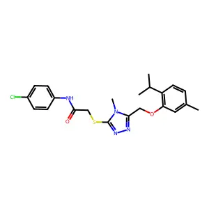 N-(4-chlorophenyl)-2-[(4-methyl-5-{[5-methyl-2-(propan-2-yl)phenoxy]methyl}-4H-1,2,4-triazol-3-yl)sulfanyl]acetamide structure