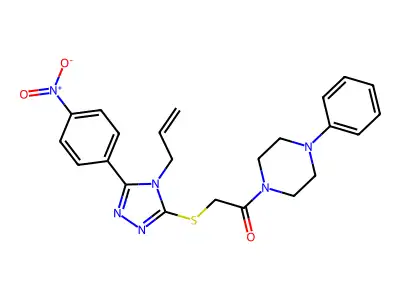 2-[[5-(4-nitrophenyl)-4-prop-2-enyl-1,2,4-triazol-3-yl]sulfanyl]-1-(4-phenylpiperazin-1-yl)ethanone structure