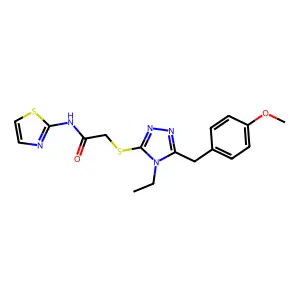 2-[[4-ethyl-5-[(4-methoxyphenyl)methyl]-1,2,4-triazol-3-yl]sulfanyl]-N-(1,3-thiazol-2-yl)acetamide structure