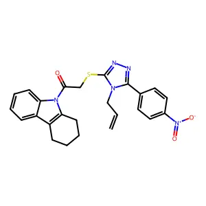 2-[[5-(4-nitrophenyl)-4-prop-2-enyl-1,2,4-triazol-3-yl]sulfanyl]-1-(1,2,3,4-tetrahydrocarbazol-9-yl)ethanone structure