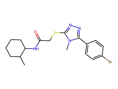 2-[[5-(4-bromophenyl)-4-methyl-1,2,4-triazol-3-yl]sulfanyl]-N-(2-methylcyclohexyl)acetamide structure