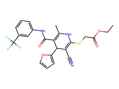 ethyl {[3-cyano-4-(2-furyl)-6-methyl-5-({[3-(trifluoromethyl)phenyl]amino}carbonyl)-1,4-dihydro-2-pyridinyl]thio}acetate structure