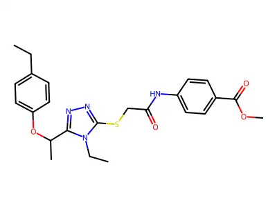 methyl 4-{[({4-ethyl-5-[1-(4-ethylphenoxy)ethyl]-4H-1,2,4-triazol-3-yl}sulfanyl)acetyl]amino}benzoate structure