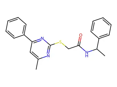 2-[(4-methyl-6-phenylpyrimidin-2-yl)sulfanyl]-N-(1-phenylethyl)acetamide structure