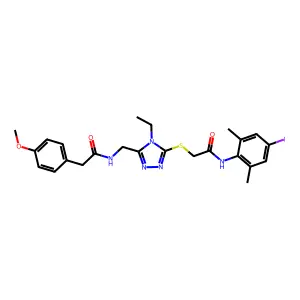 2-{[4-ethyl-5-({[(4-methoxyphenyl)acetyl]amino}methyl)-4H-1,2,4-triazol-3-yl]sulfanyl}-N-(4-iodo-2,6-dimethylphenyl)acetamide structure