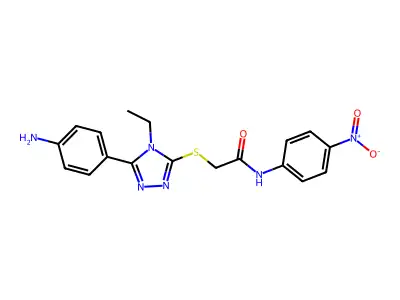 2-[[5-(4-aminophenyl)-4-ethyl-1,2,4-triazol-3-yl]sulfanyl]-N-(4-nitrophenyl)acetamide structure