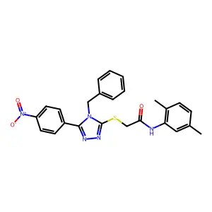 2-[[4-benzyl-5-(4-nitrophenyl)-1,2,4-triazol-3-yl]sulfanyl]-N-(2,5-dimethylphenyl)acetamide structure