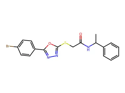 2-{[5-(4-bromophenyl)-1,3,4-oxadiazol-2-yl]sulfanyl}-N-(1-phenylethyl)acetamide structure