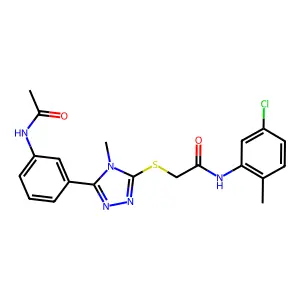 2-({5-[3-(acetylamino)phenyl]-4-methyl-4H-1,2,4-triazol-3-yl}sulfanyl)-N-(5-chloro-2-methylphenyl)acetamide structure